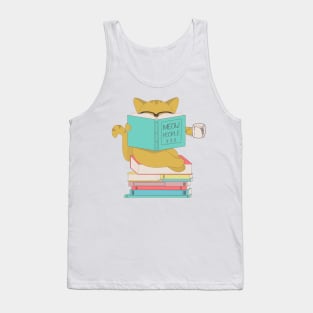 Cat with glasses drinking coffee or tea and reading book Tank Top